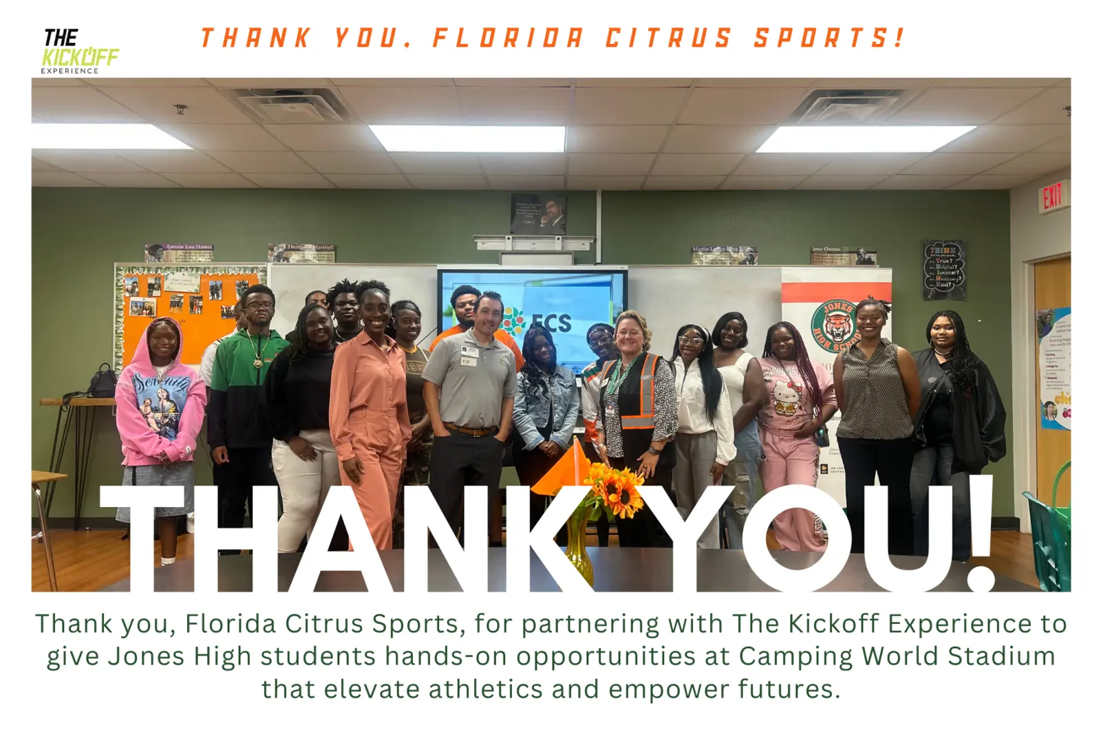 Jones High students with Florida Citrus Sports partners during a career experience