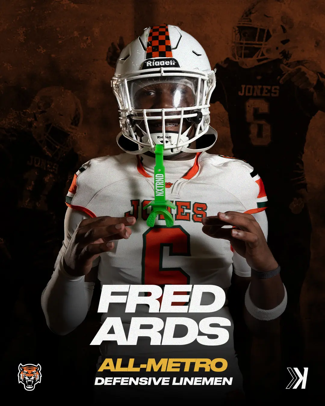 Jones High football player featured in an All-Metro recognition graphic